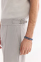Light Gray High Waist Ribbed Buckle Detailed Trousers - 4