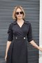 Women's Crush Cupra Anvelop Double Breasted Pleated Capri Sleeve Dress-Black - 3