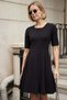 Women's Scuba Crepe Wide Zero Neckline Elbow Length Sleeve Skirt Pleated Above Knee Dress-Black - 5