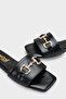 Women's Short Heeled Slippers with Metal Look Accessories and Single Strap - 5