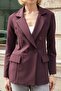 Women's Button Detailed Long Sleeve Stylish Office Ornamental Pocket Flap Fabric Blazer Jacket-Dark Plum - 6