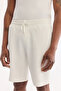 Men's Ecru Elastic Waist Lace-Up Knitted Regular Fit Shorts with Side Pockets A61Y3640 - 4