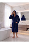 Hooded Dark Navy Blue Women'S/Men's Unisex Home, Hotel, Spa, Bath Robe One Piece - 3