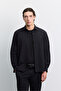 Men's Black Classic Collar Easy-Ironing Wrinkle-Resistant Water-Repellent Comfort Fit Shirt Jacket A62Y2531