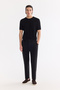 Men's Black Elastic Waist Linen Blend Relaxed Fit Trousers A61Y3204