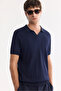 Men's Navy Blue Polo Collar Buttonless Textured Regular Fit Knitwear T-Shirt A61Y5044 - 5