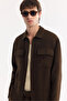Men's Brown Classic Collar Breathable 100% Linen Comfort Fit Shirt Jacket A61Y2540 - 5