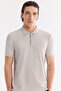Men's Stone Non-Curling Polo Collar Zippered Regular Fit T-Shirt A61Y1090 - 5