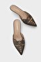 Mariette Pointed Toe Metal Accessory Satin Genuine Leather Lined Mid-Heeled Women's Slippers - 2