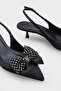 Nikolia Stoned Bowknot Pointed Toe Satin Mid-Heel Women's Shoes - 6