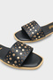 Women's Short Heeled Slippers with Metal Look Accessories and Single Strap - 3