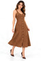 Brown Suede Round Neck Gilet Dress with Button Detail on the Front |   Midi Length Salopet Dress |   Casual Suede Dress with Waist Belt - 4