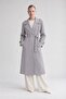 Striped Pattern Belted Closure Trench Coat Gray