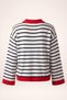 Women's Striped Polo Collar Zipper Detailed Contrast Spanish Sleeve Knitwear Sweater - 6