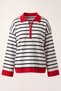 Women's Striped Polo Collar Zipper Detailed Contrast Spanish Sleeve Knitwear Sweater - 5