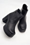 Women's Special Design Platform Heeled Black Boots with Cross Zipper - 3