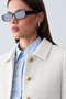 Women's Gold Button Blazer White Tweed Jacket - 3