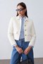 Women's Gold Button Blazer White Tweed Jacket - 2