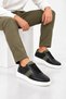 Thrust Men's Genuine Leather Sneaker Shoes - Black - 3