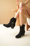 Women's Lola Belt Detail Short Heeled Black Suede Bucket - Black - 4