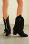 Women's Silver Cowboy Wide Toe Boots - Black Suede - 4