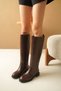 Women's Poter Flat Bottom Boots - Brown-Crocodile