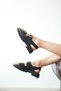Muller Buckle Women's Sandals - Thick Sole and Black-Leather - 4