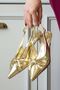Women's Sides Bow Tie Detailed Low Heel Shoes - Gold - 2