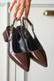 Women's Mely Buckled Short Heeled Shoes - Brown-Patent Leather - 3