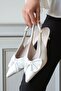 Women's Sides Bow Tie Detailed Low Heel Shoes - White-Patent Leather