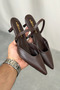 Women's Menson Thin Short Heeled Shoes - Brown-Leather - 3