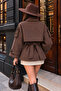 Women's Stand Collar Tie-Down Button Detailed Short Cashmere Coat - 2
