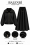 Women's Scuba Fabric Bomber Jacket, Pocketed Skirt, Hijab Set 3859 Black - Premium Series - 2