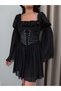 Collar Ruffle Corseted Chiffon Mini Dress - 3