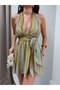 Halter Neck Side Tie Chiffon Dress - 3