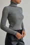 Anthracite Grey Premium Cotton Turtleneck Camisole Raster Slimfit Turtleneck Sweater