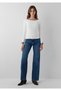 Ribbed Kayık Yakalı Ecru T-Shirt Fitted / Bodycon Cut 1614137-70057