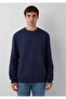 Crew Neck Navy Blue Basic Sweatshirt 0S10457-70497 - 3