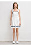 Square Collar White Dress with Piping Detail 1310929-70057 - 4
