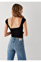 Back Detailed Boat Neck Black T-Shirt Fitted / Bodycon Cut 1614383-900 - 2