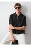 Black Black Linen Polo Collar T-Shirt Loose Fit / Comfortable Cut 0211964-900 - 2