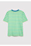 Boy's Green Sticker Printed Striped T-Shirt Arca T-Shirt - 3