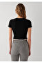 Black Crop T-Shirt with Piping Detail Fitted / Bodycon Cut 1614357-900 - 6