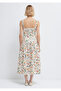 Floral Printed Square Neck Ecru Midi Dress 1310878-91526 - 6