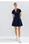 Polo Collar Embroidery Detailed Navy Blue Mini Dress 1310903-82318 - 2