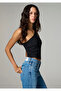 One-Shoulder Detailed Black T-Shirt Fitted / Bodycon Cut 1614389-900 - 2
