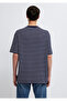 Logo Printed Striped Navy Blue T-Shirt Loose Fit / Comfortable Loose Cut 0613600-84371 - 6