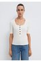 Half Button White T-Shirt Fitted / Bodycon Cut 1613751-80194 - 3