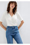V-Neck Ecru Knitted T-Shirt Fitted / Bodycon Cut 1613761-70057
