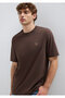 Logo Embroidered Brown Basic T-Shirt Loose Fit / Comfortable Loose Cut 067074-70251 - 2